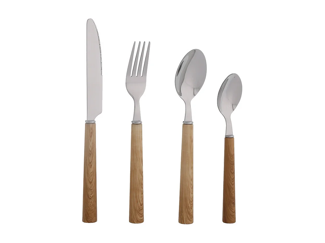 Coffret ménagère de 24 pièces round façon bois