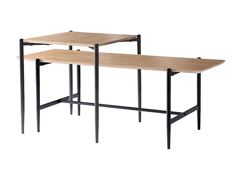 2er-Set aus Holzdekor-Nestingtischen mit schwarzen Metallbeinen L100 cm - JESSIE