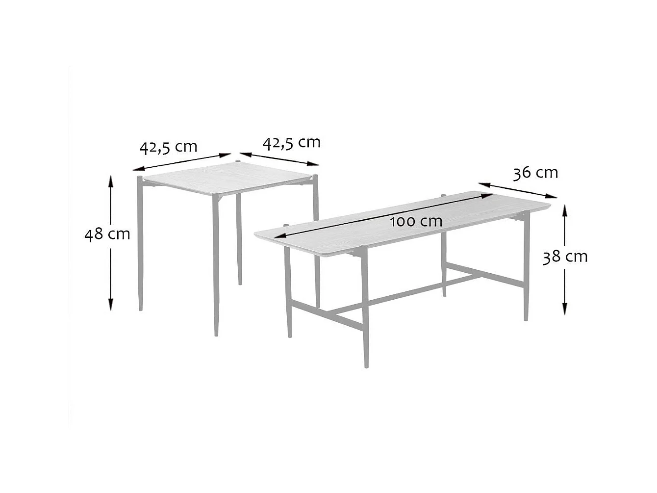 Lot de 2 tables basses gigognes décor chêne pieds métal noir - JESSIE