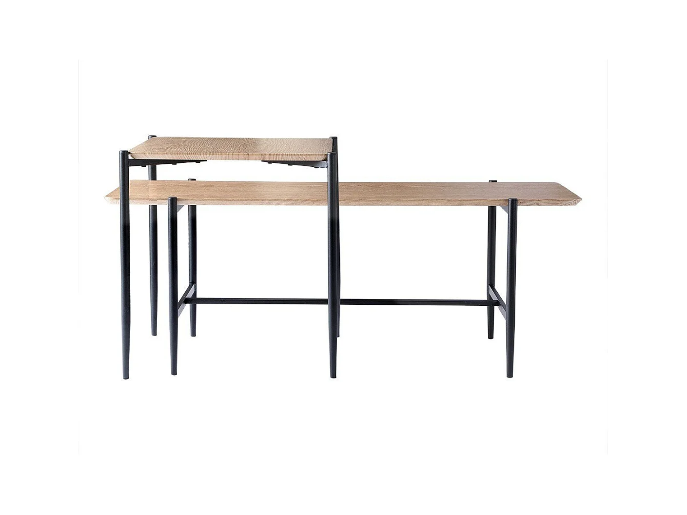 Lot de 2 tables basses gigognes décor chêne pieds métal noir - JESSIE