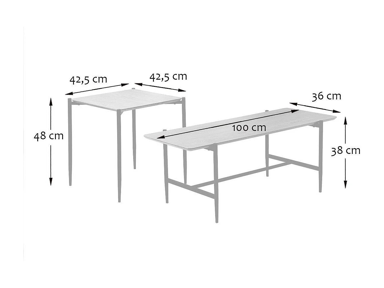 Lot de 2 tables basses gigognes décor chêne pieds métal noir - JESSIE