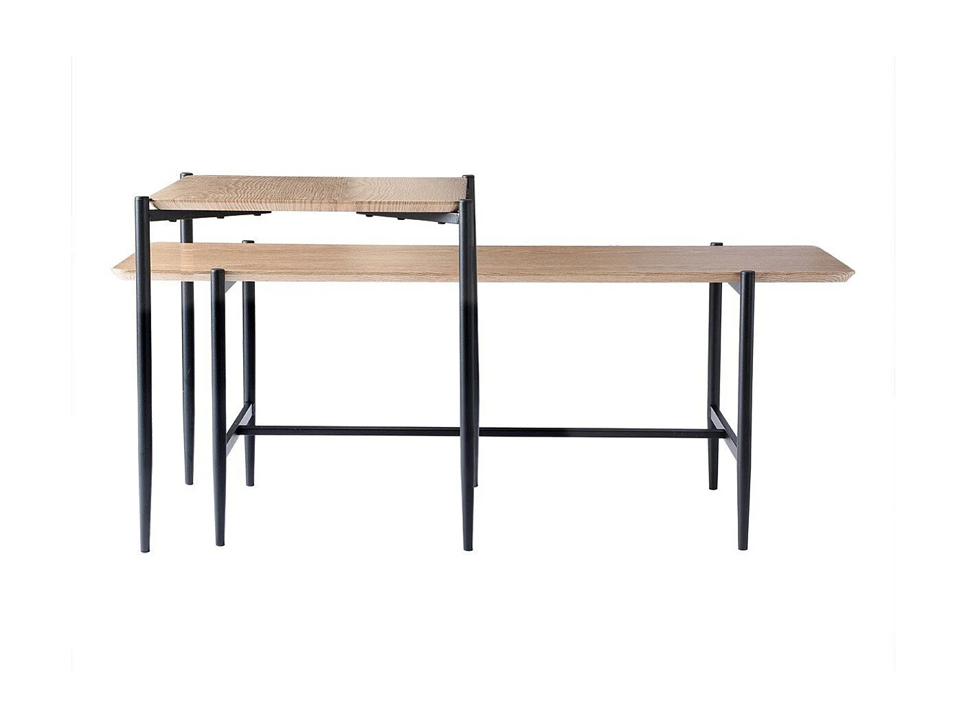 Lot de 2 tables basses gigognes décor chêne pieds métal noir - JESSIE