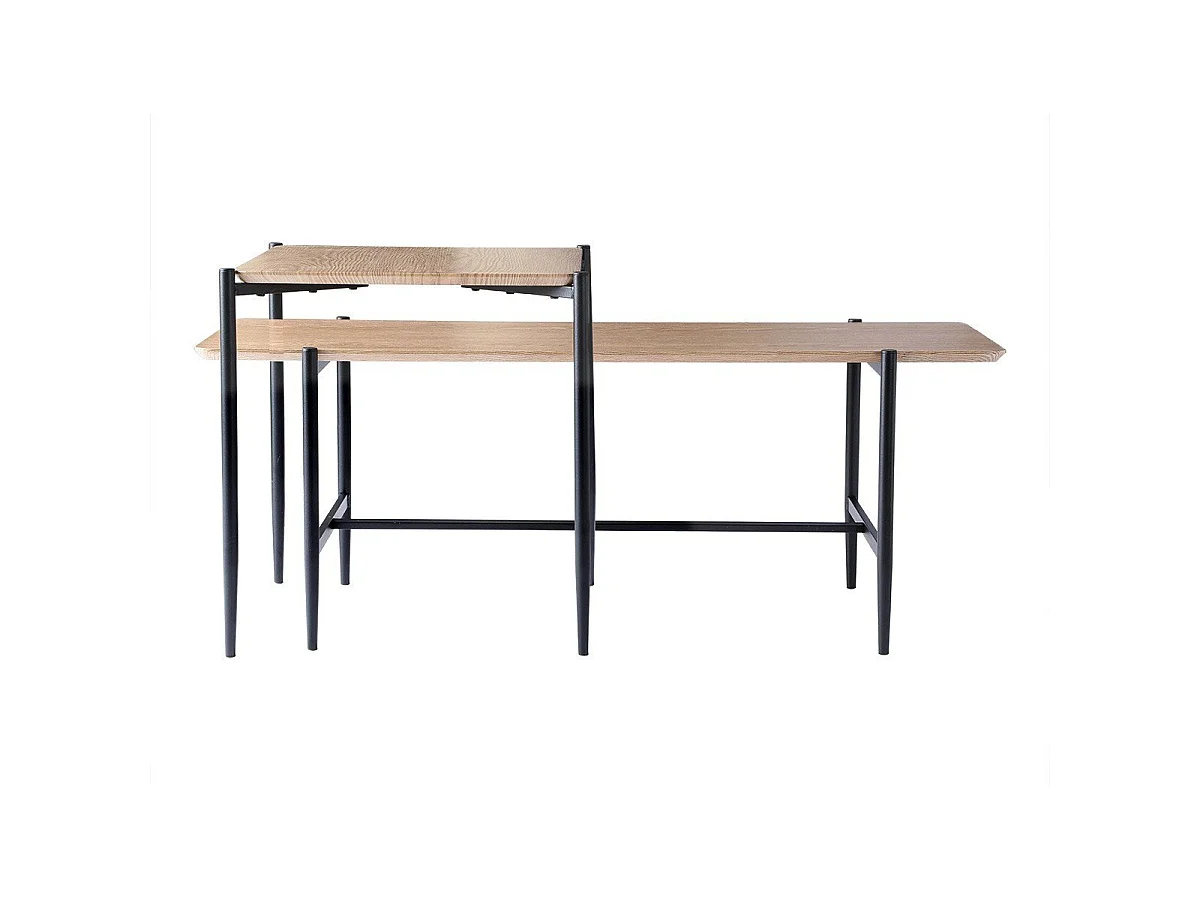 Lot de 2 tables basses gigognes décor chêne pieds métal noir - JESSIE