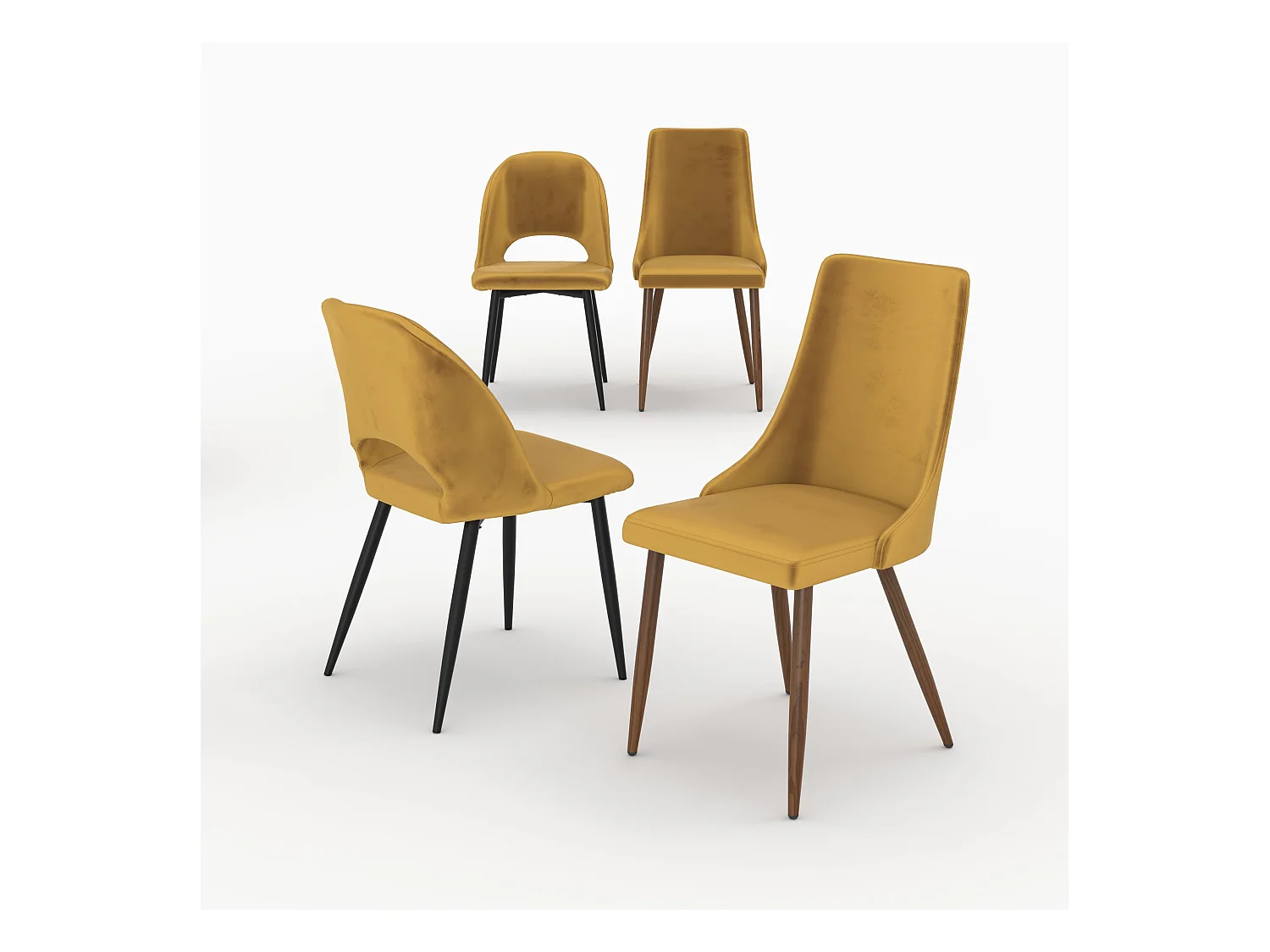 Pack 4 chaises en velours jaune - Pénélope