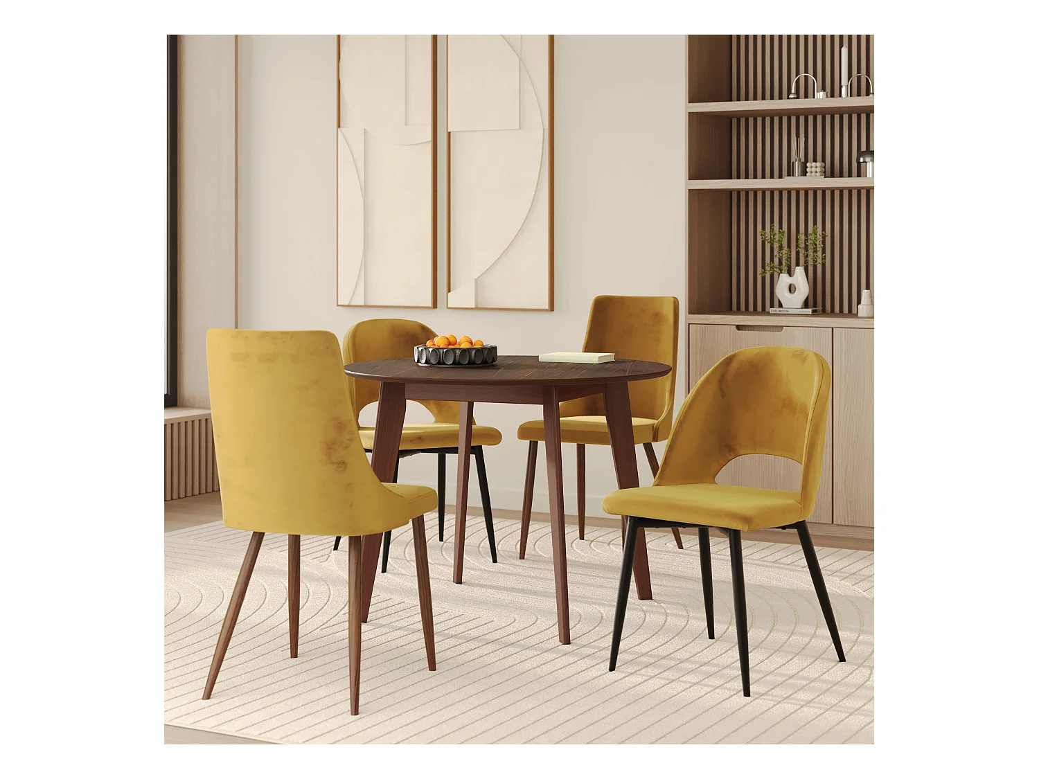 Pack 4 chaises en velours jaune - Pénélope