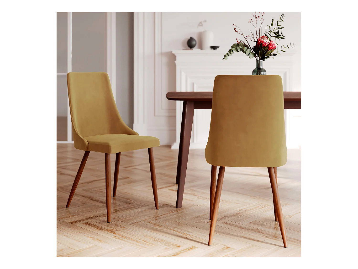 Pack 4 chaises en velours jaune - Pénélope