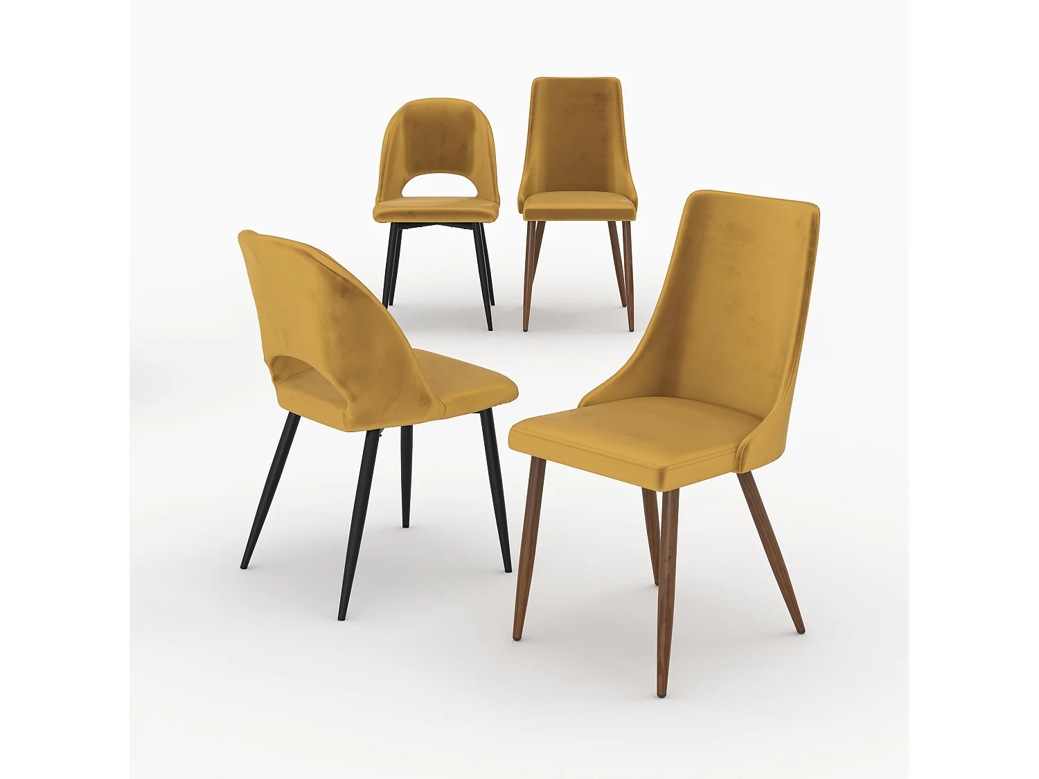Pack 4 chaises en velours jaune - Pénélope