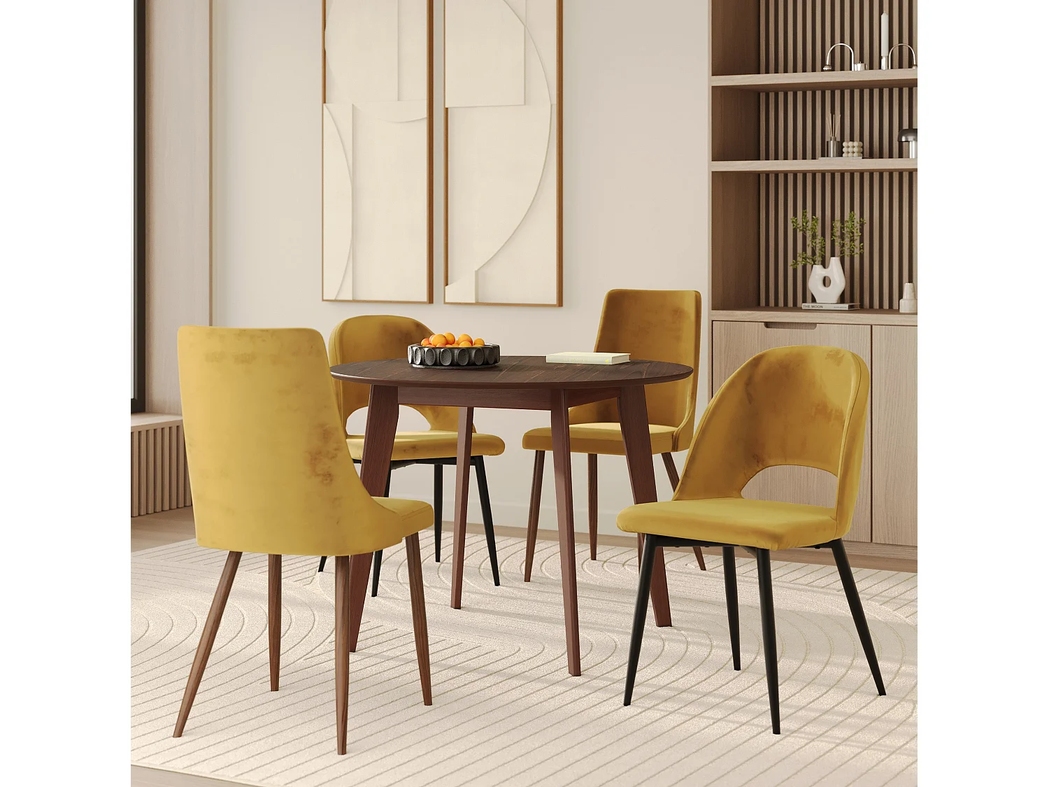 Pack 4 chaises en velours jaune - Pénélope