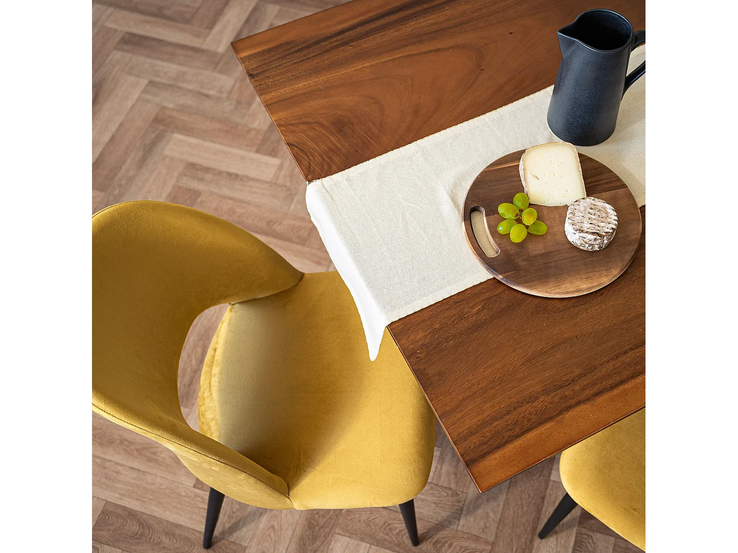 Pack 4 chaises en velours jaune - Pénélope