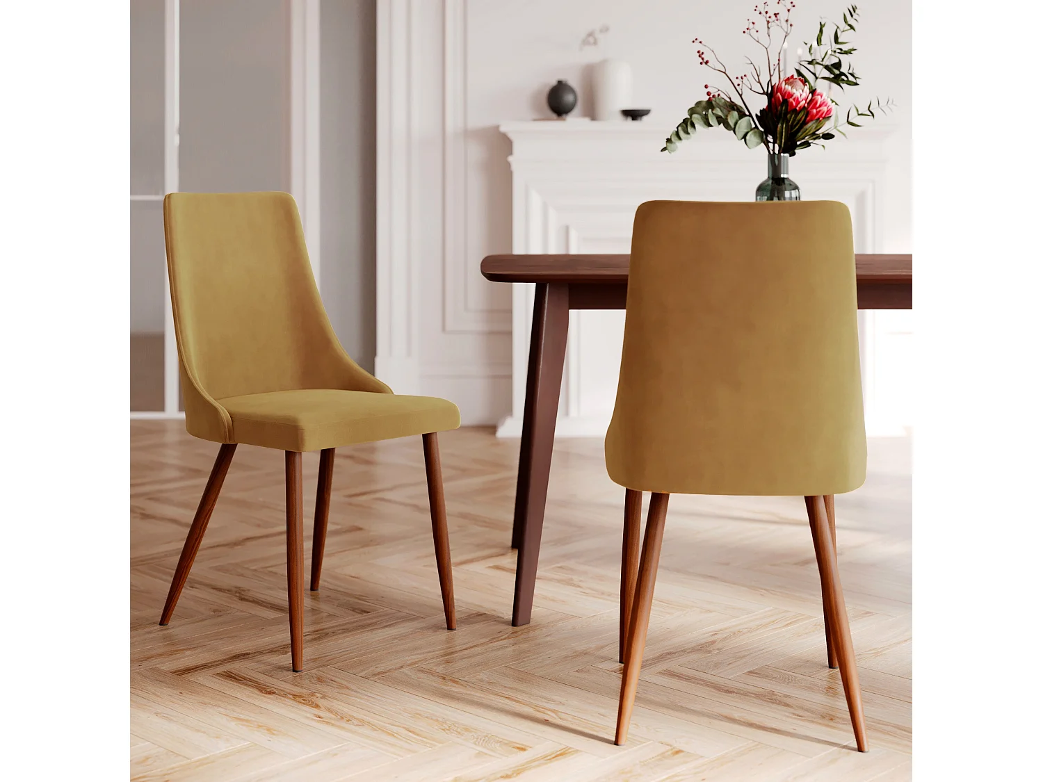 Pack 4 chaises en velours jaune - Pénélope