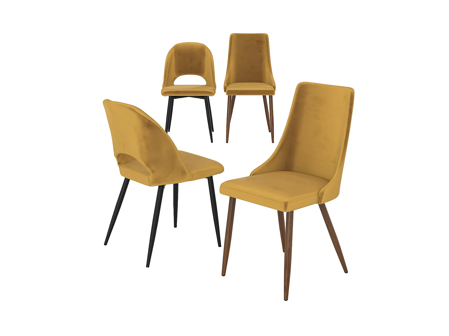 Pack de 4 sillas de terciopelo amarillo - Pénélope