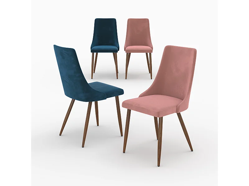 Set di 4 sedie in velluto blu e rosa - Vinni