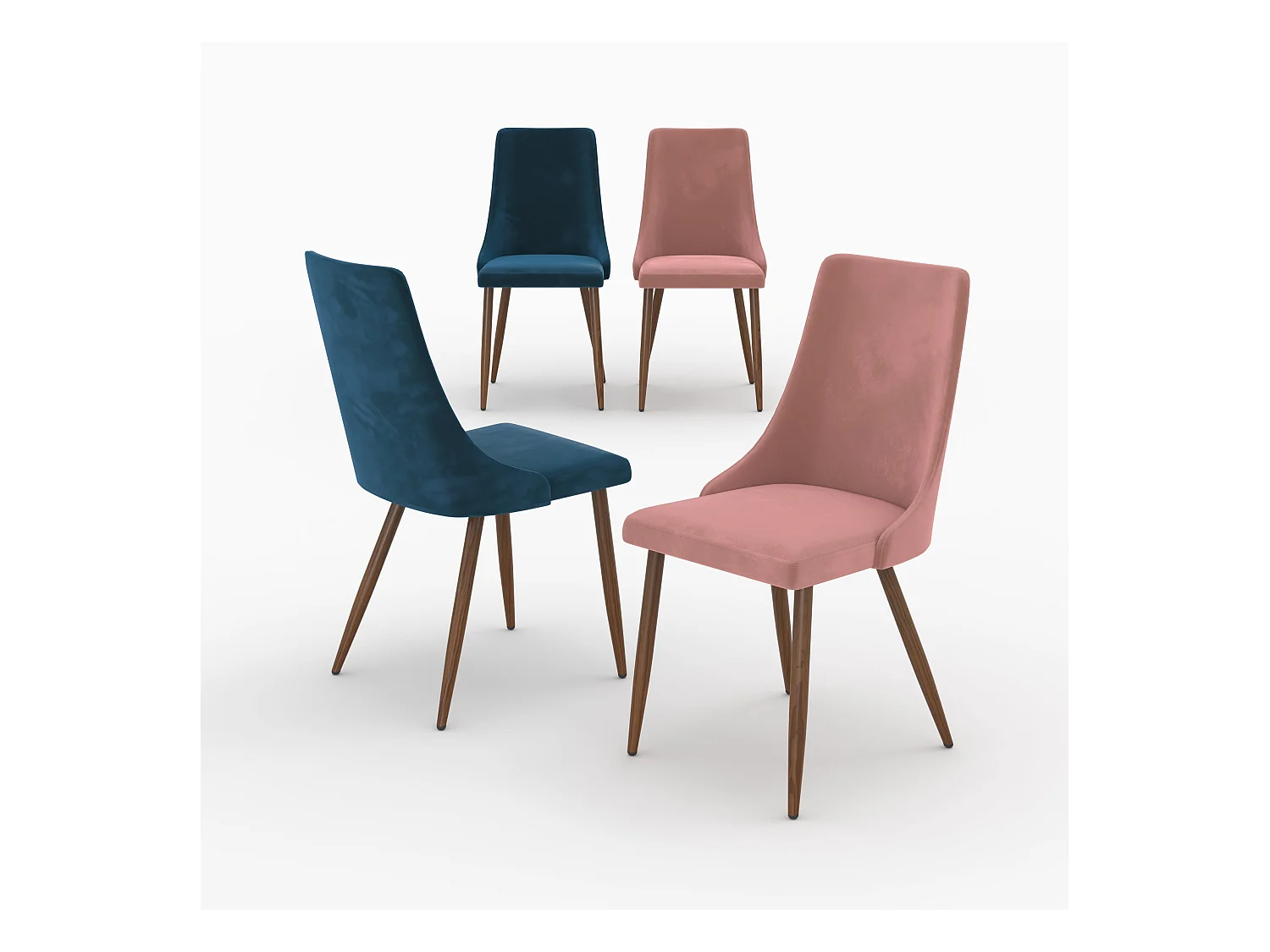 Pack 4 chaises en velours bleu et rose - Vinni