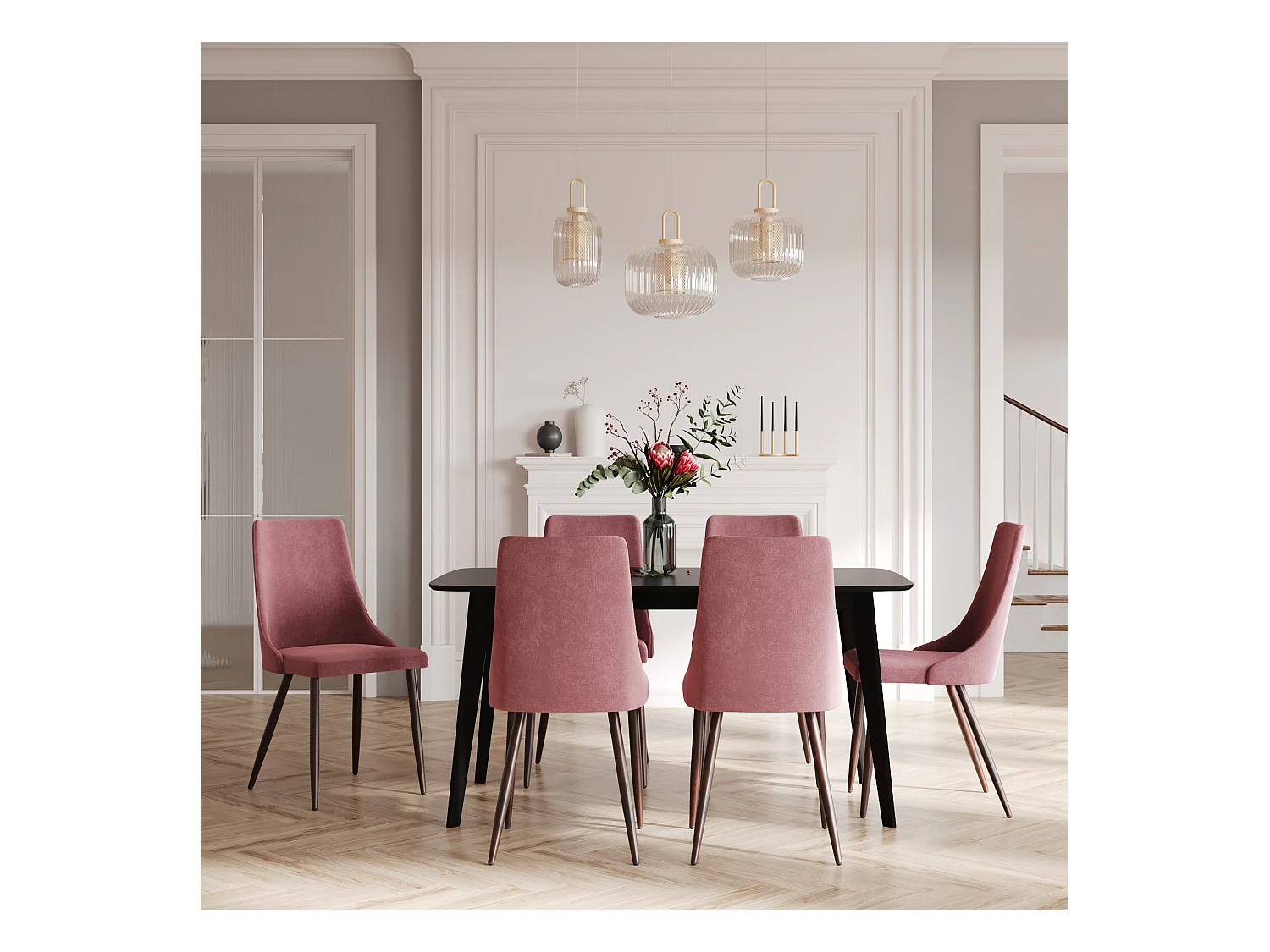 Pack 4 chaises en velours bleu et rose - Vinni