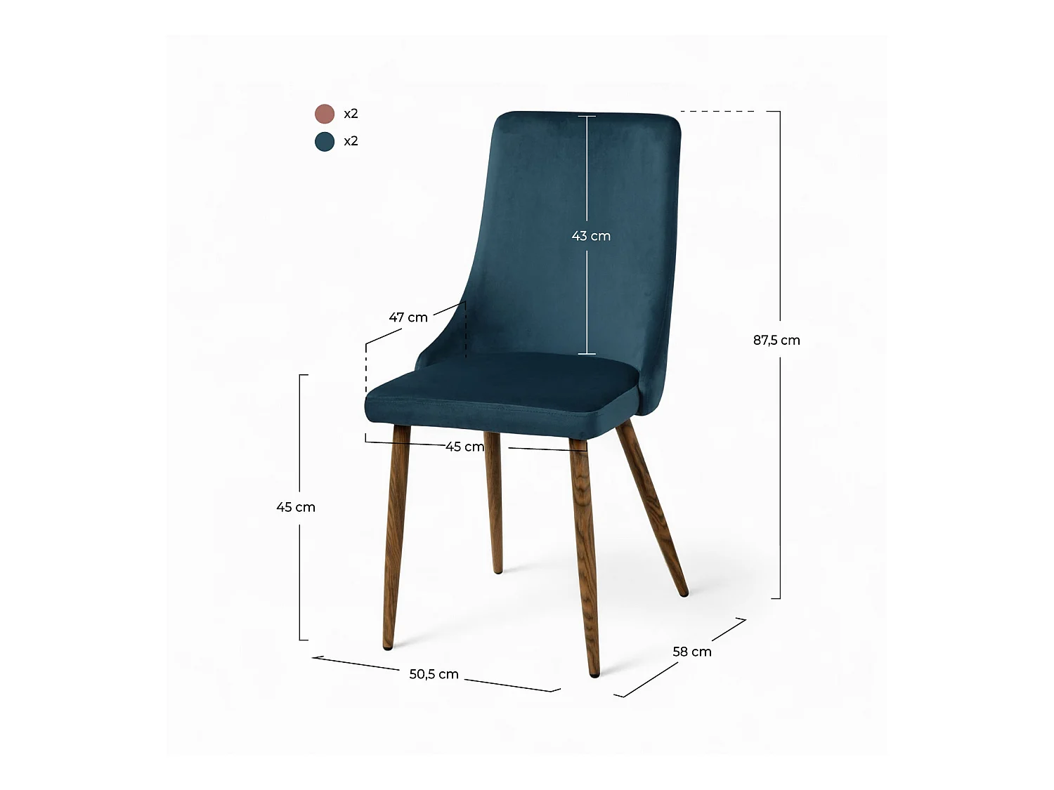 Pack 4 chaises en velours bleu et rose - Vinni