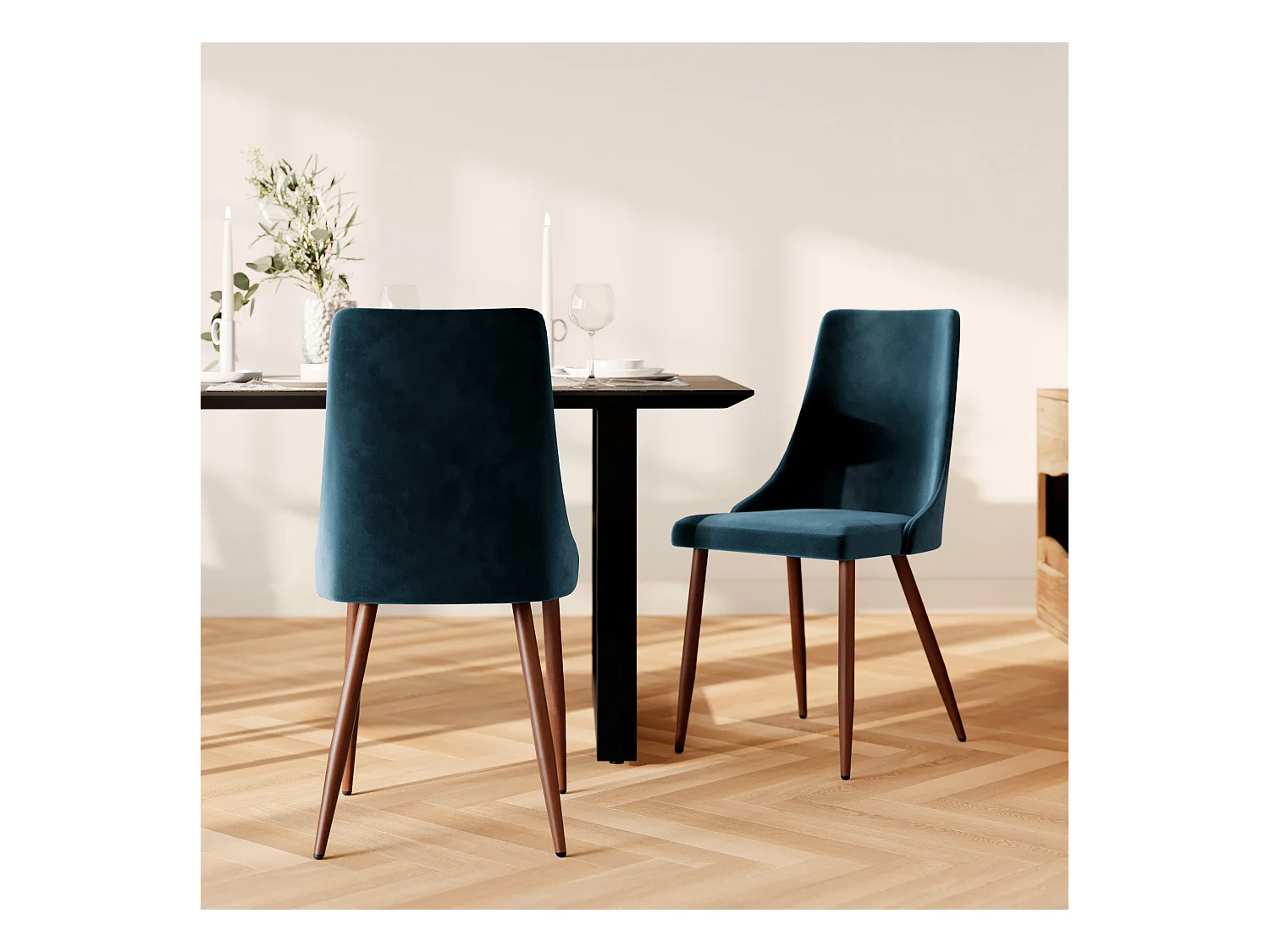 Pack 4 chaises en velours bleu et rose - Vinni