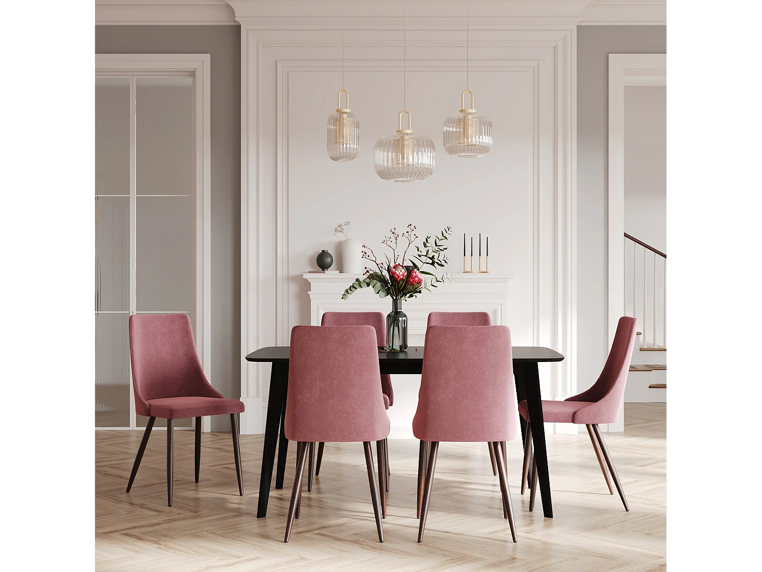 4er-Set 4 Stühle aus blauem und rosa Samt - Vinni