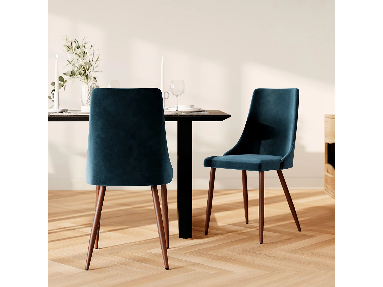 4er-Set 4 Stühle aus blauem und rosa Samt - Vinni