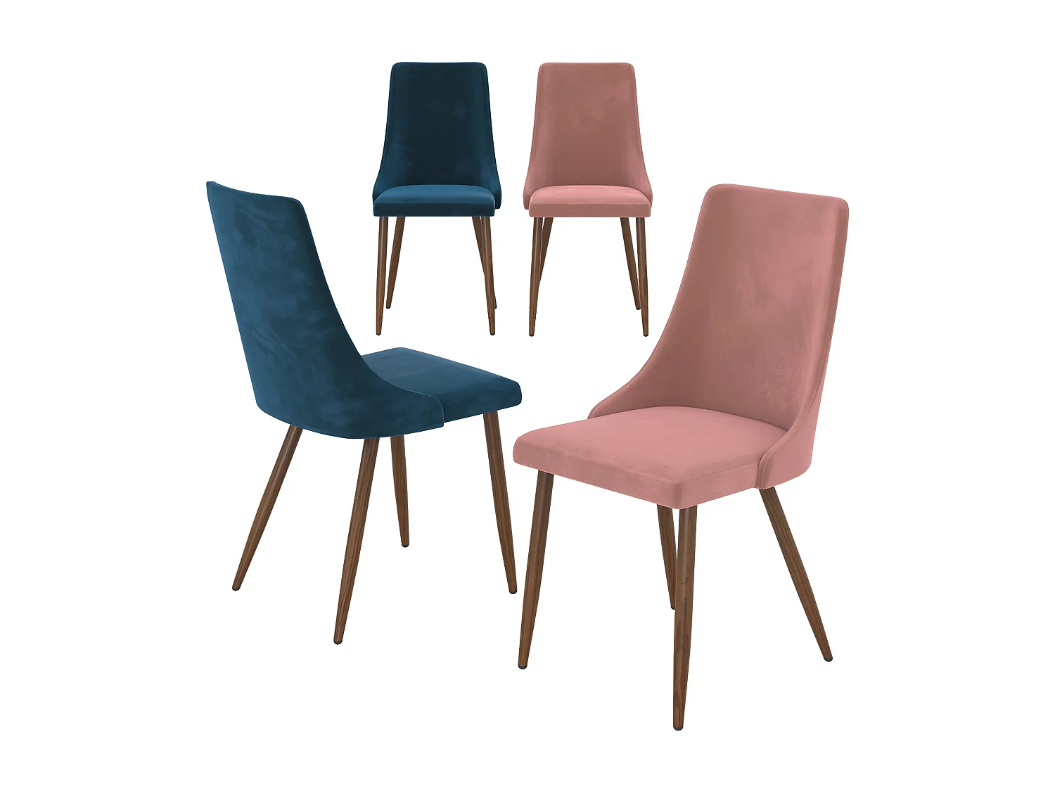4er-Set 4 Stühle aus blauem und rosa Samt - Vinni