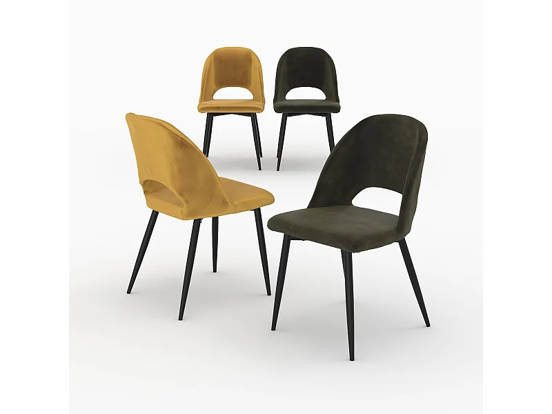 Paquete de 4 sillas de terciopelo amarillo y verde - Pénélope