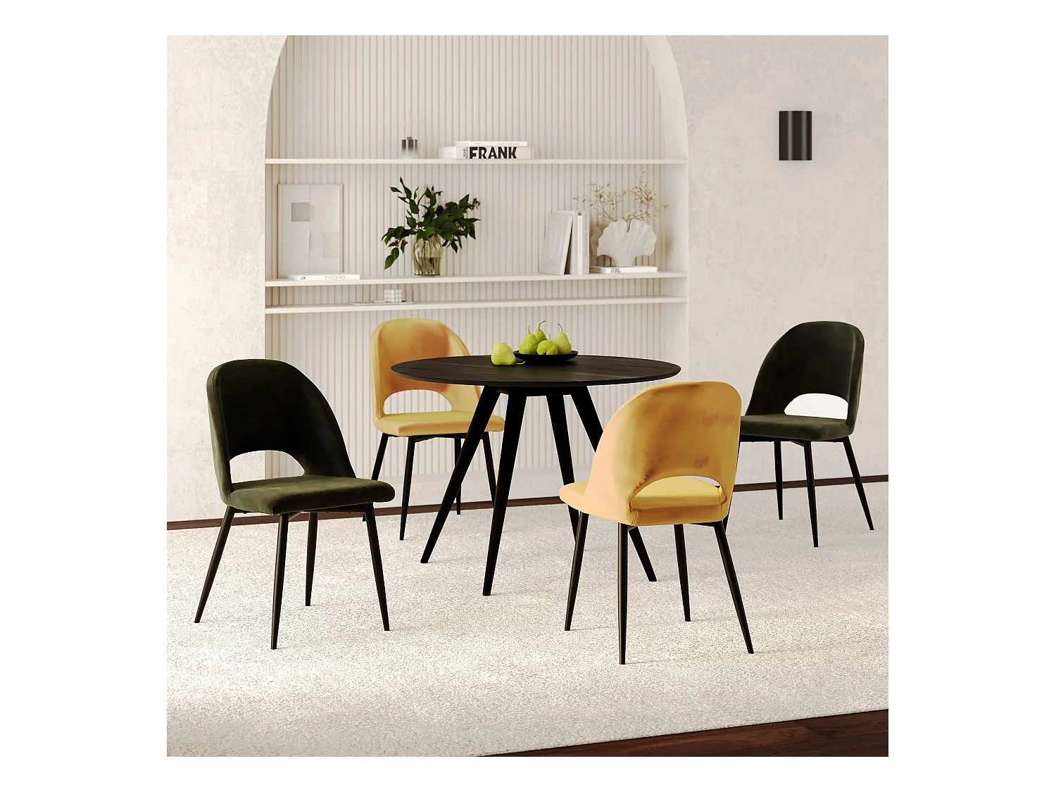 Pack 4 chaises en velours jaune et vert - Pénélope