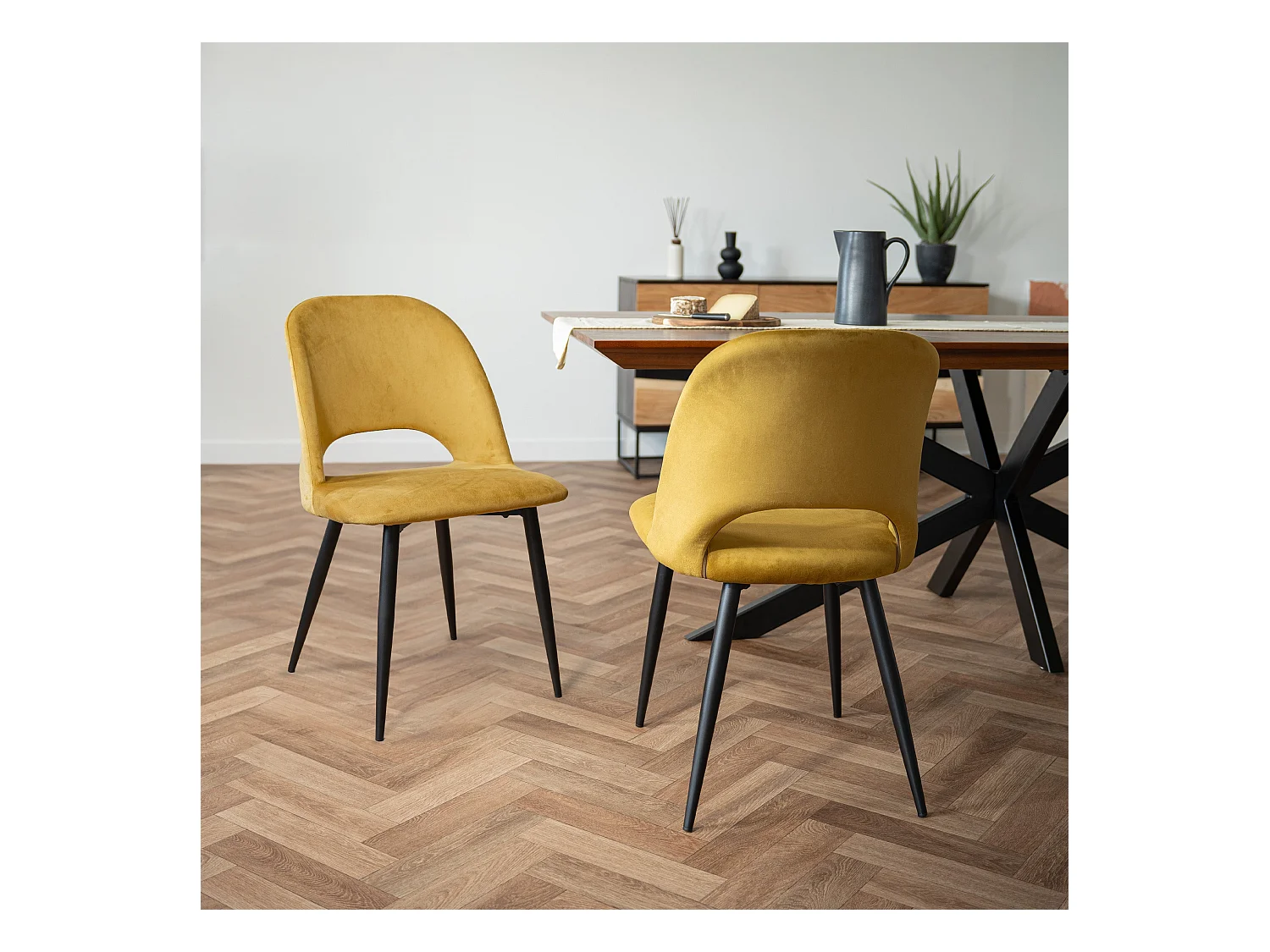 Pack 4 chaises en velours jaune et vert - Pénélope