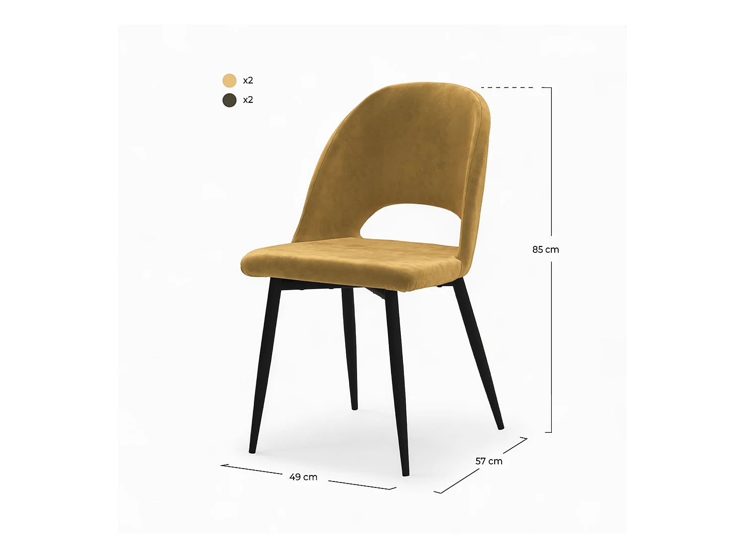 Pack 4 chaises en velours jaune et vert - Pénélope
