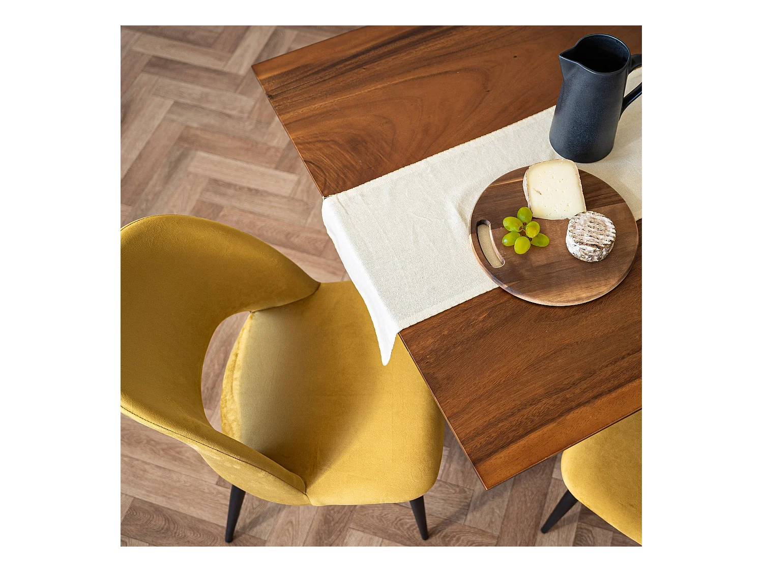 Pack 4 chaises en velours jaune et vert - Pénélope