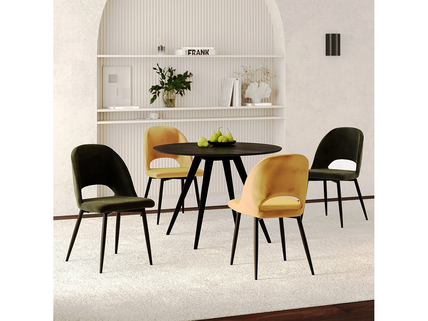 Pack 4 chaises en velours jaune et vert - Pénélope