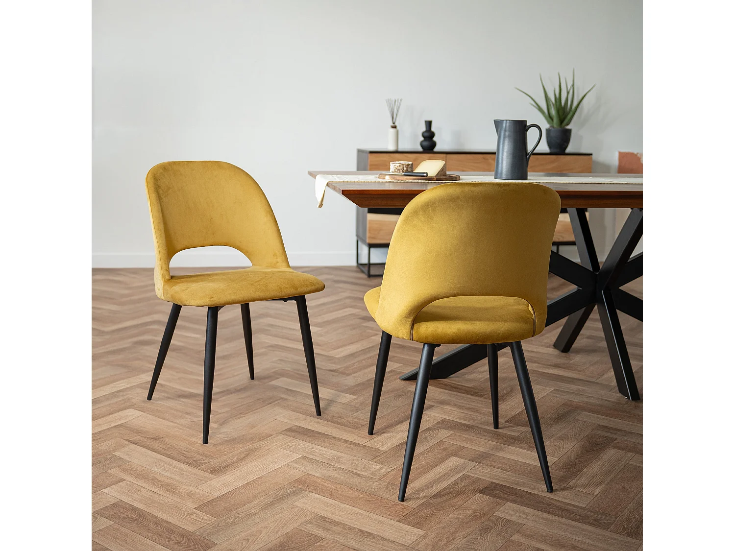 Pack 4 chaises en velours jaune et vert - Pénélope