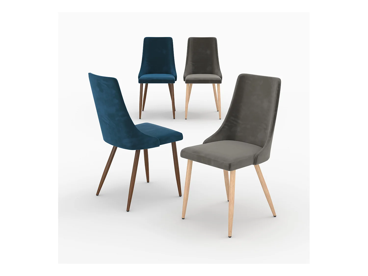 Pack 4 chaises en velours gris et bleu - Vinni