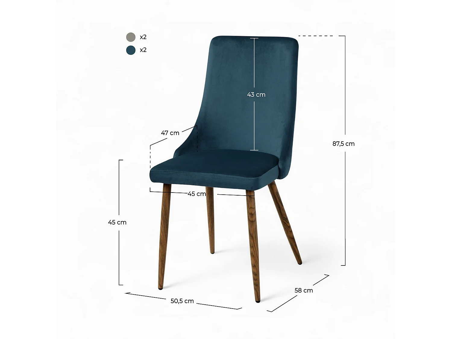 Set mit 4 Stühlen aus grau-blauem Samt - Vinni
