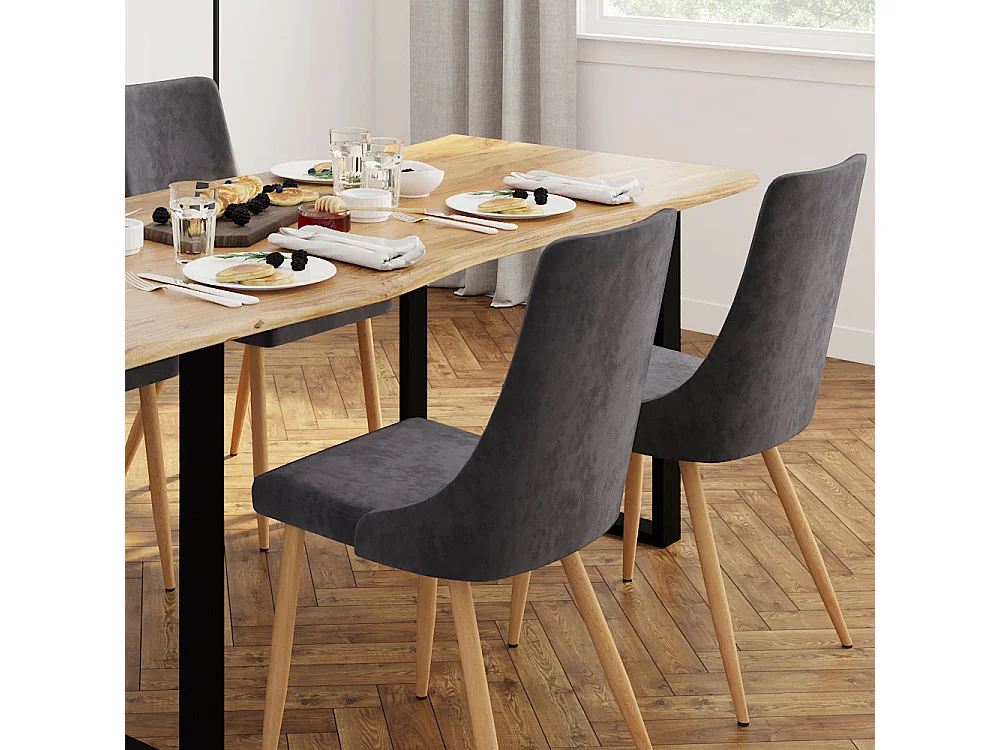 Set mit 4 Stühlen aus grau-blauem Samt - Vinni