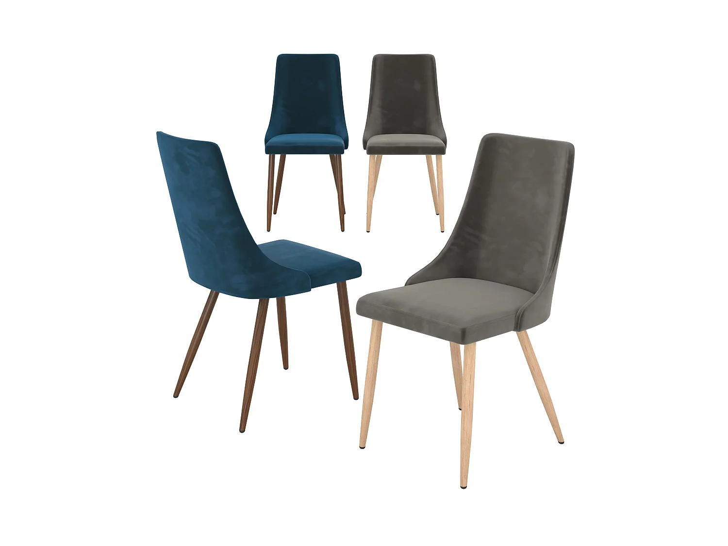 Set mit 4 Stühlen aus grau-blauem Samt - Vinni