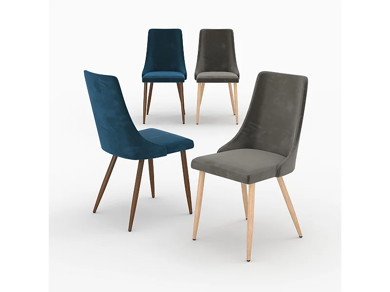 Pack 4 chaises en velours gris et bleu - Vinni
