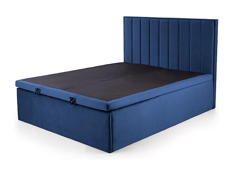 Lit en tissu bleu 160 x 200 avec tête de lit et coffre de rangement Peony