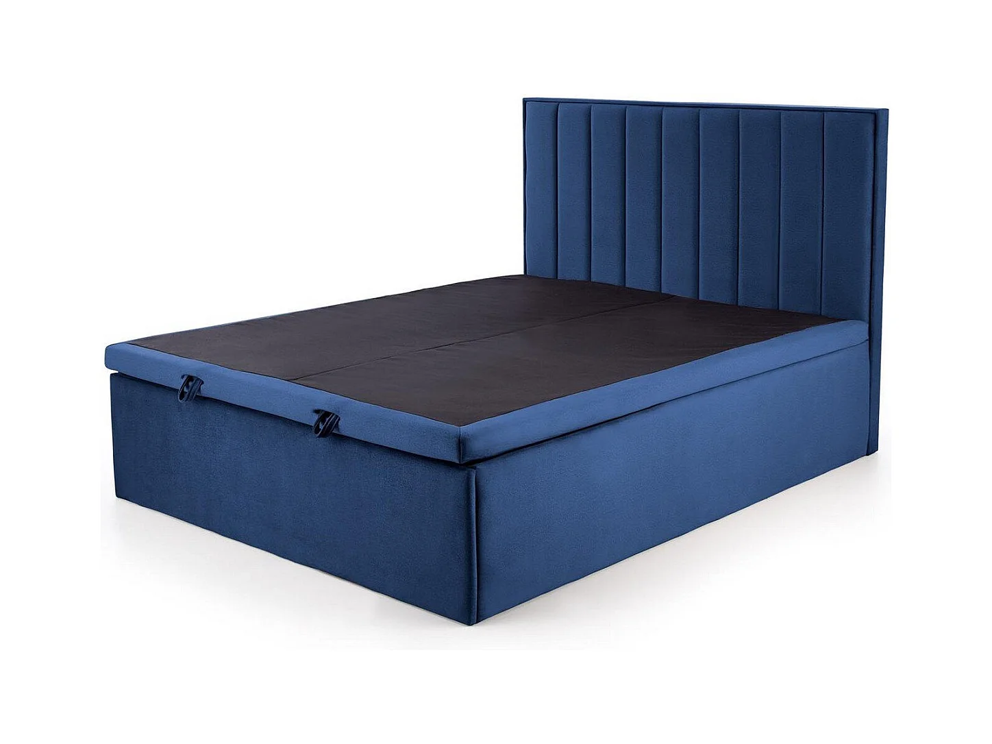 Lit en tissu bleu 160 x 200 avec tête de lit et coffre de rangement Peony