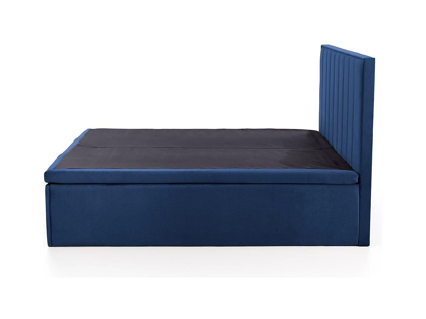 Lit en tissu bleu 160 x 200 avec tête de lit et coffre de rangement Peony