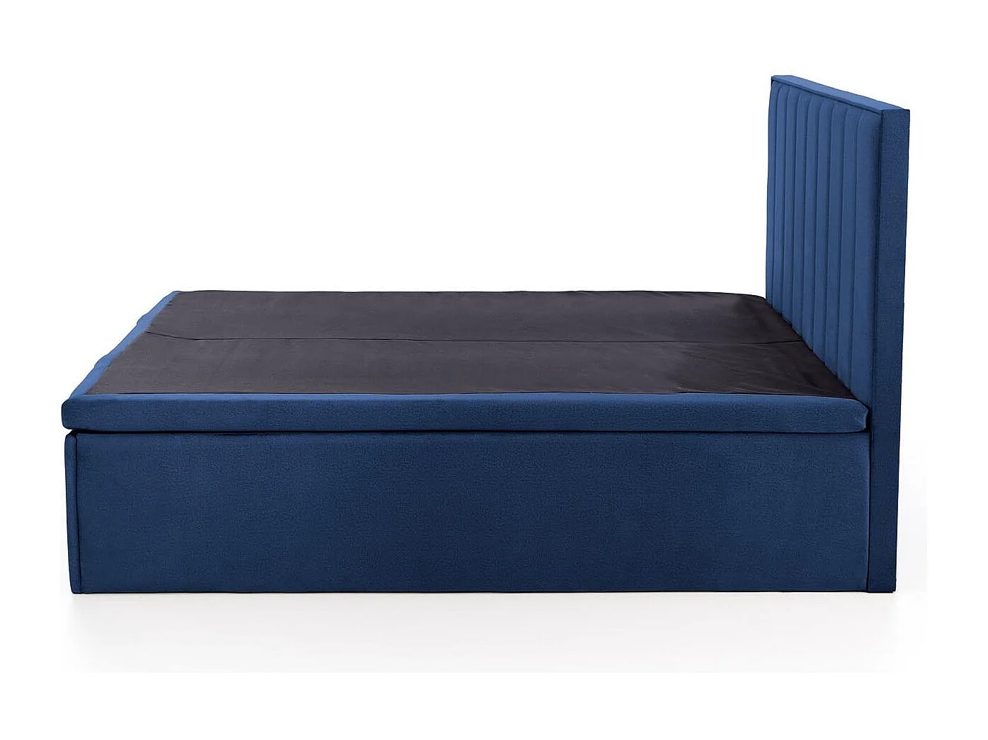 Lit en tissu bleu 160 x 200 avec tête de lit et coffre de rangement Peony