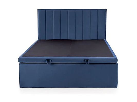 Lit en tissu bleu 160 x 200 avec tête de lit et coffre de rangement Peony