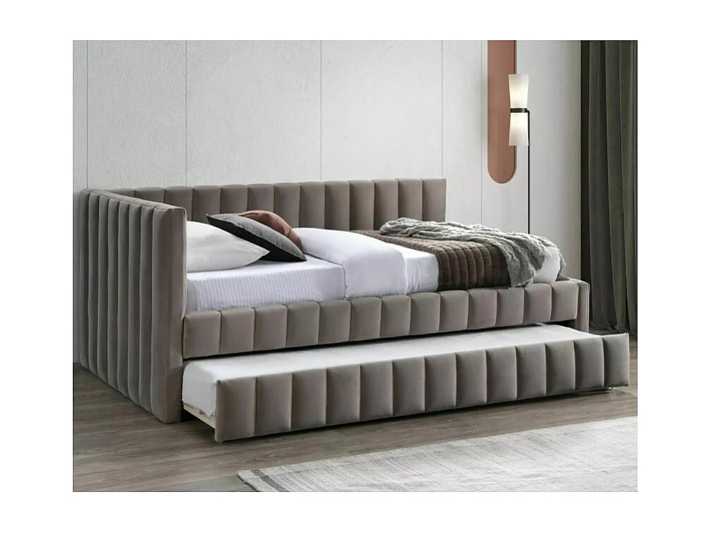 Lit gigogne design 120 x 200 en velours beige Onyx - 2 matelas