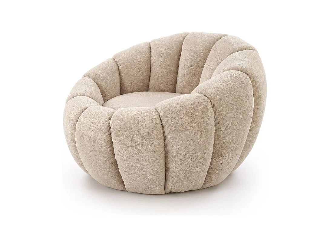 Fauteuil rond coquillage en tissu beige Alix