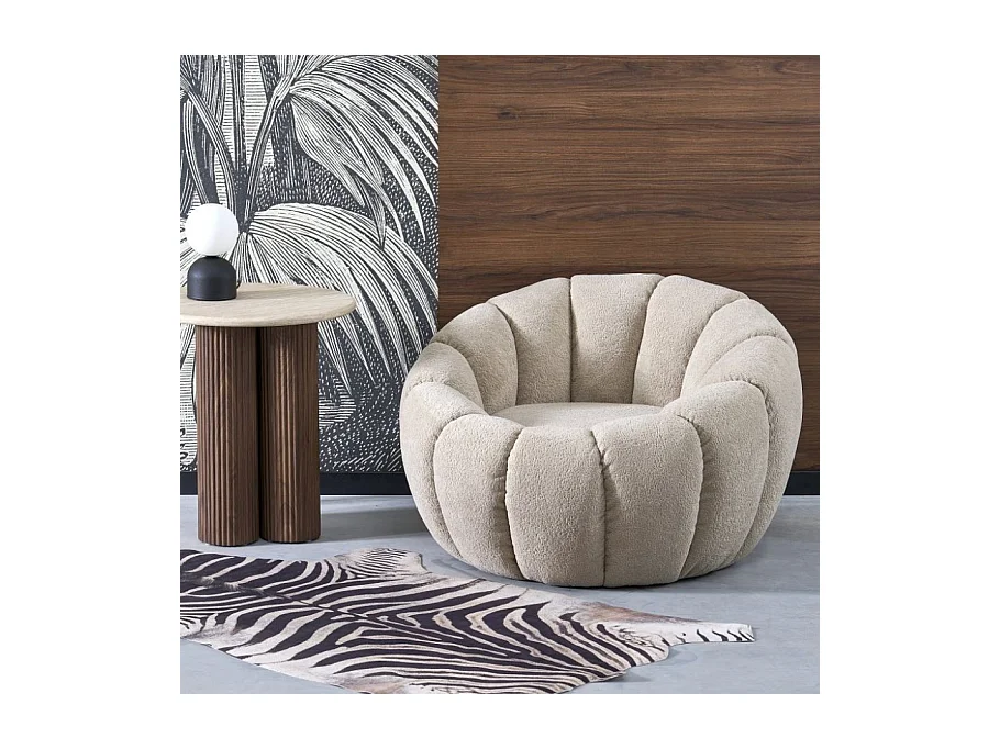 Fauteuil rond coquillage en tissu beige Alix