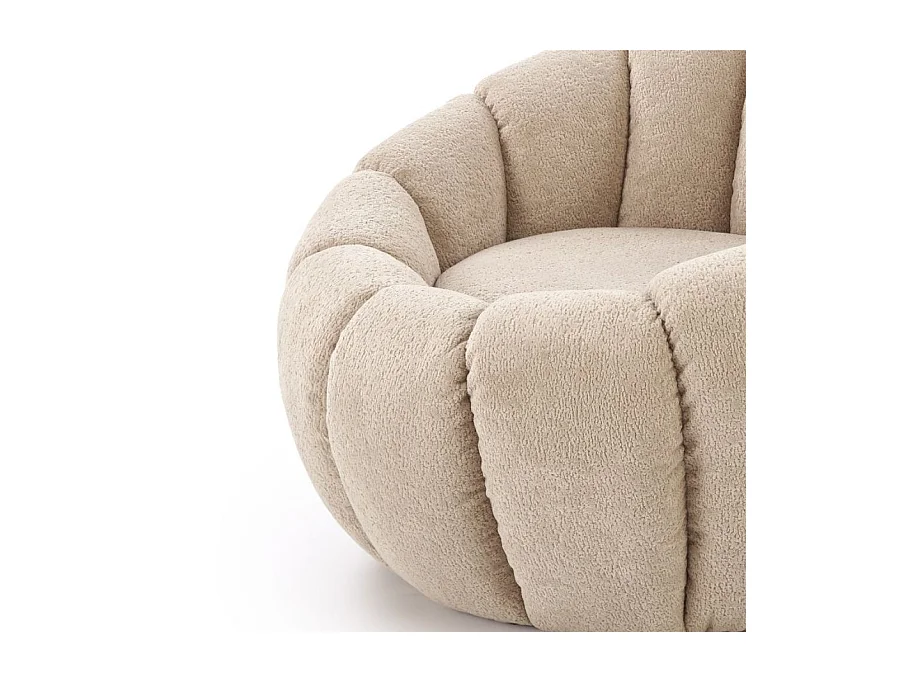 Fauteuil rond coquillage en tissu beige Alix