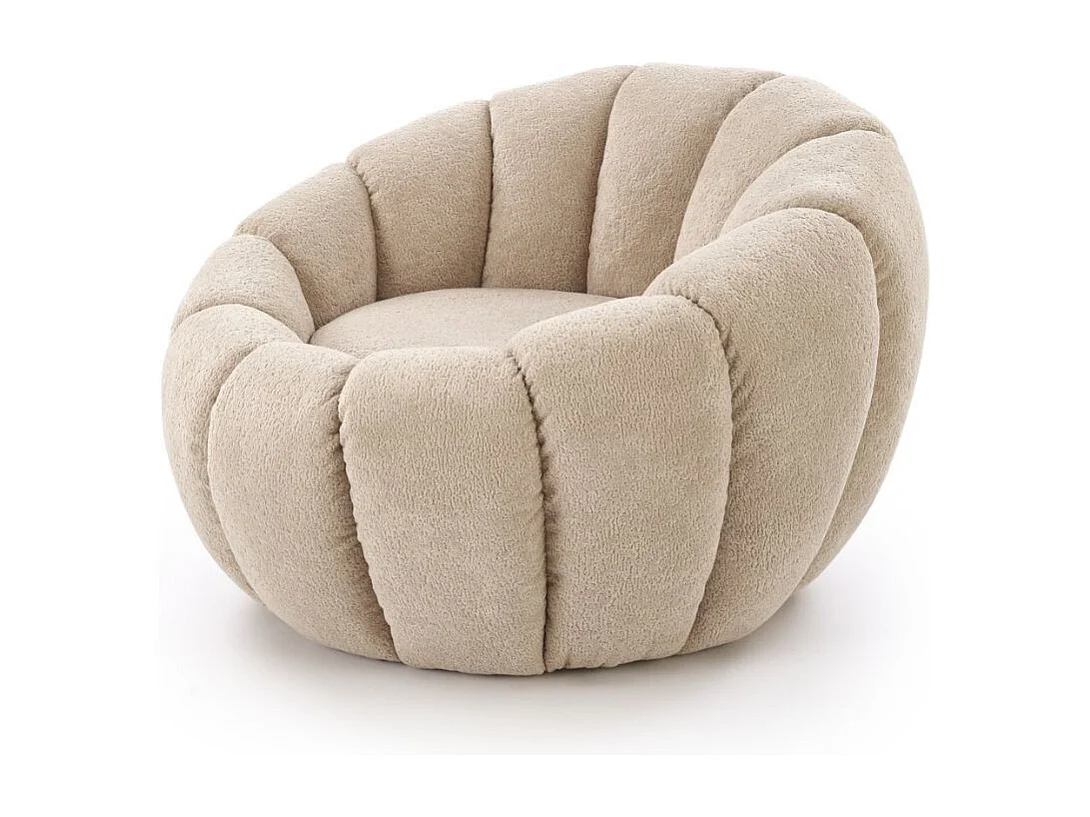 Fauteuil rond coquillage en tissu beige Alix
