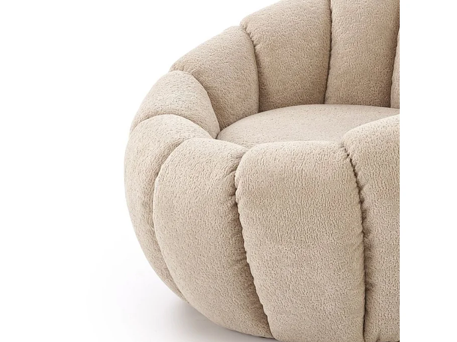 Fauteuil rond coquillage en tissu beige Alix