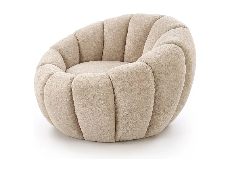 Fauteuil rond coquillage en tissu beige Alix