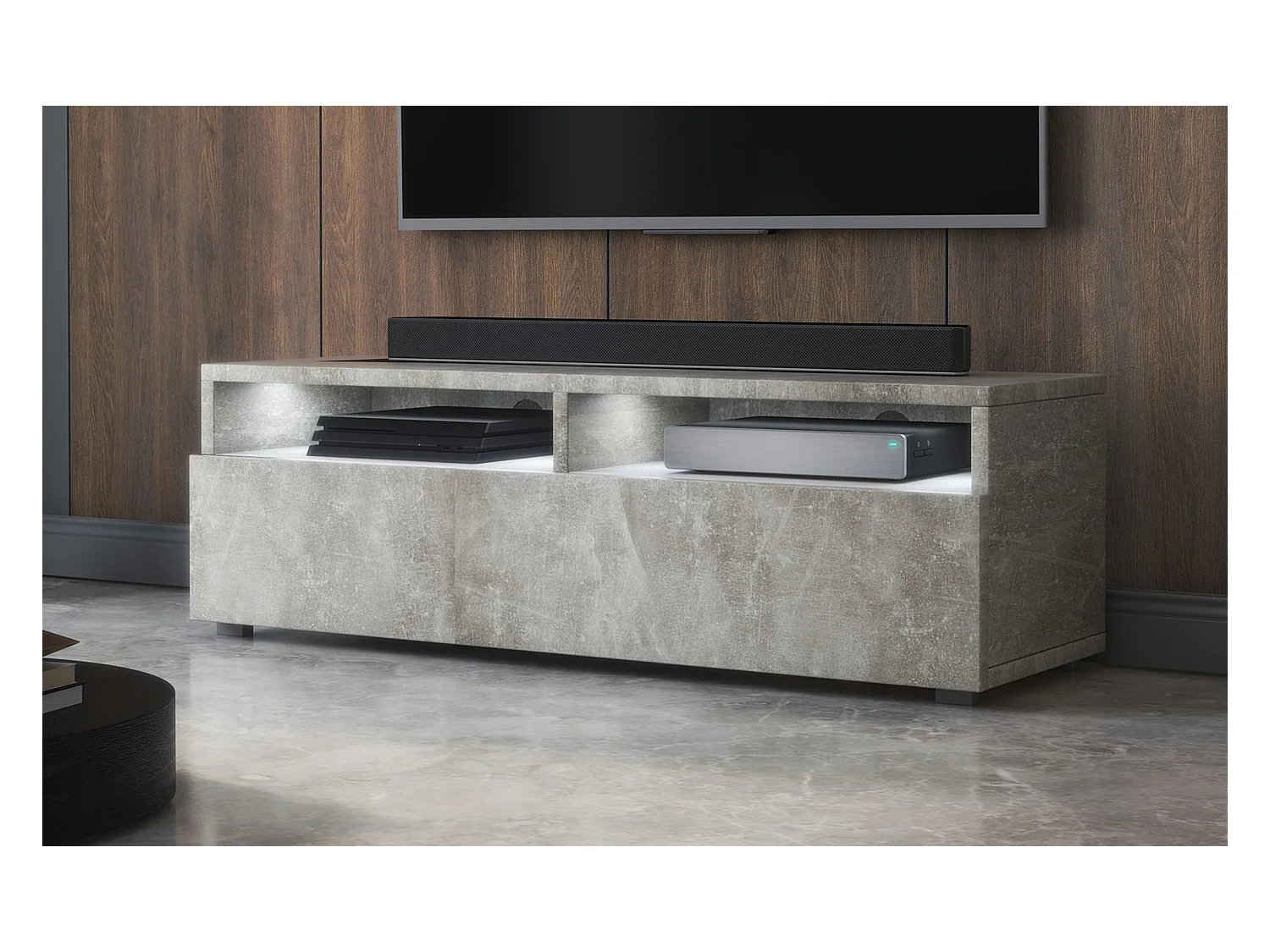 Meuble TV - tiroir - aspect béton LED - 100 cm - REDNAW