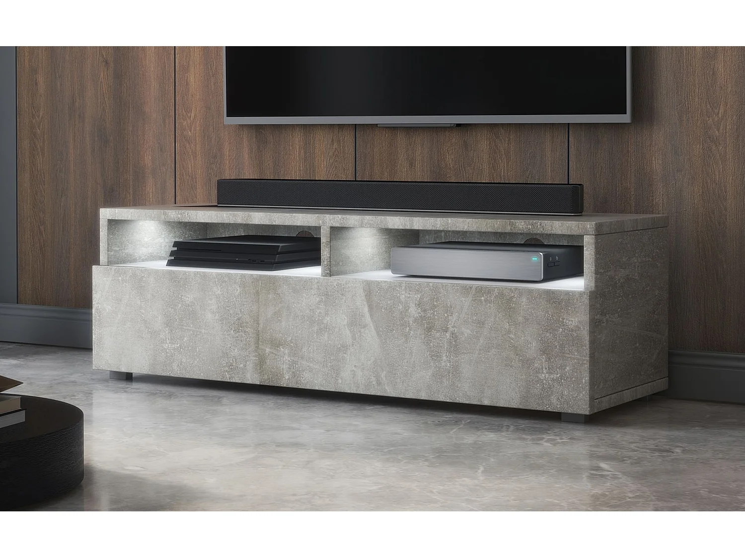 Meuble TV - tiroir - aspect béton LED - 100 cm - REDNAW