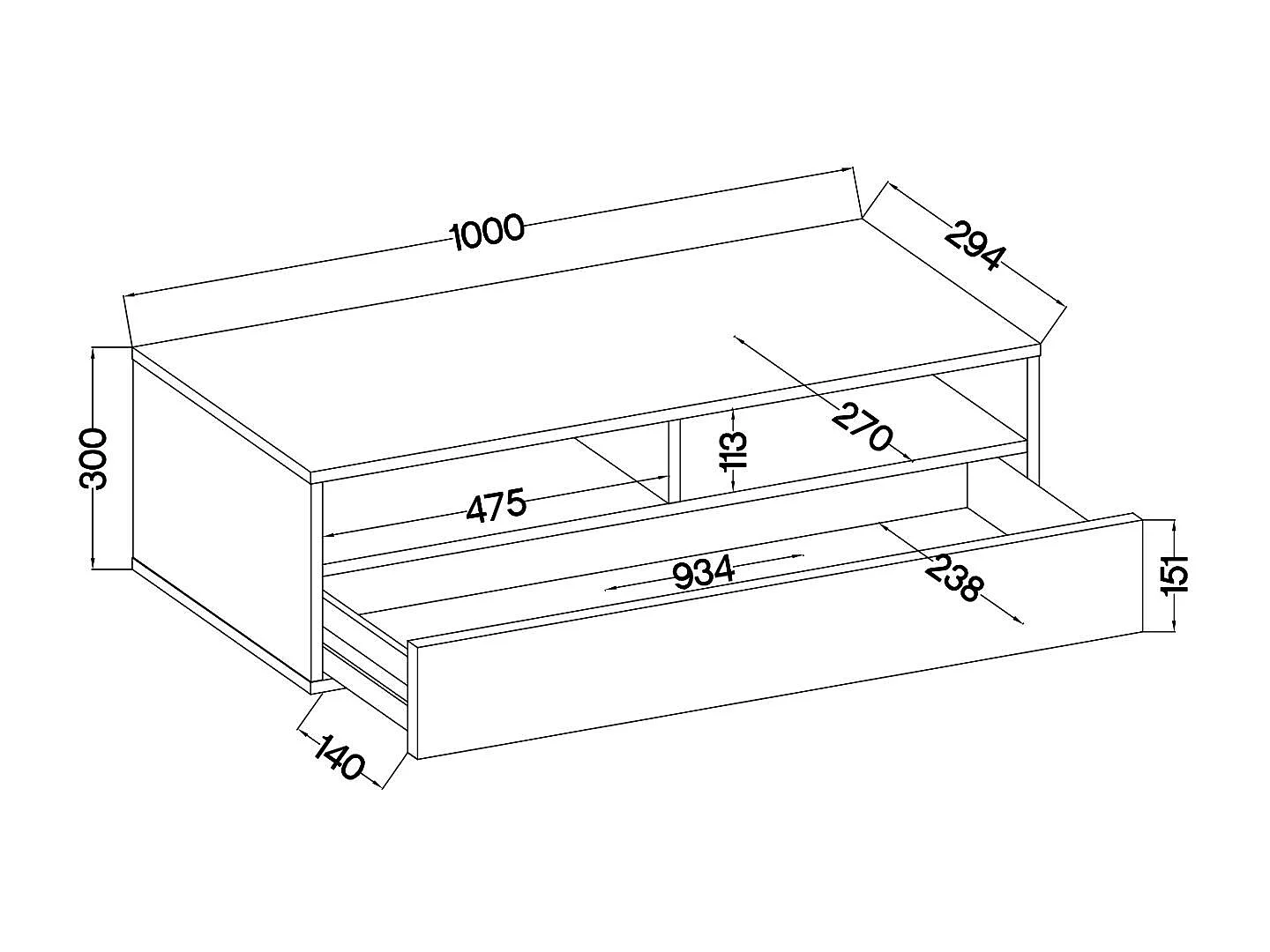 Meuble TV - tiroir - aspect béton LED - 100 cm - REDNAW